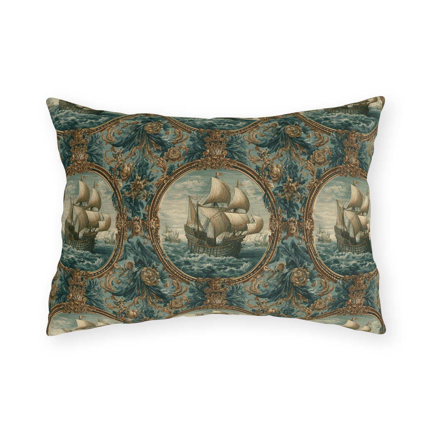 Outdoor Pillows Baroque Nautical Medallion | Old World Decor | Coastal Patio Cushion