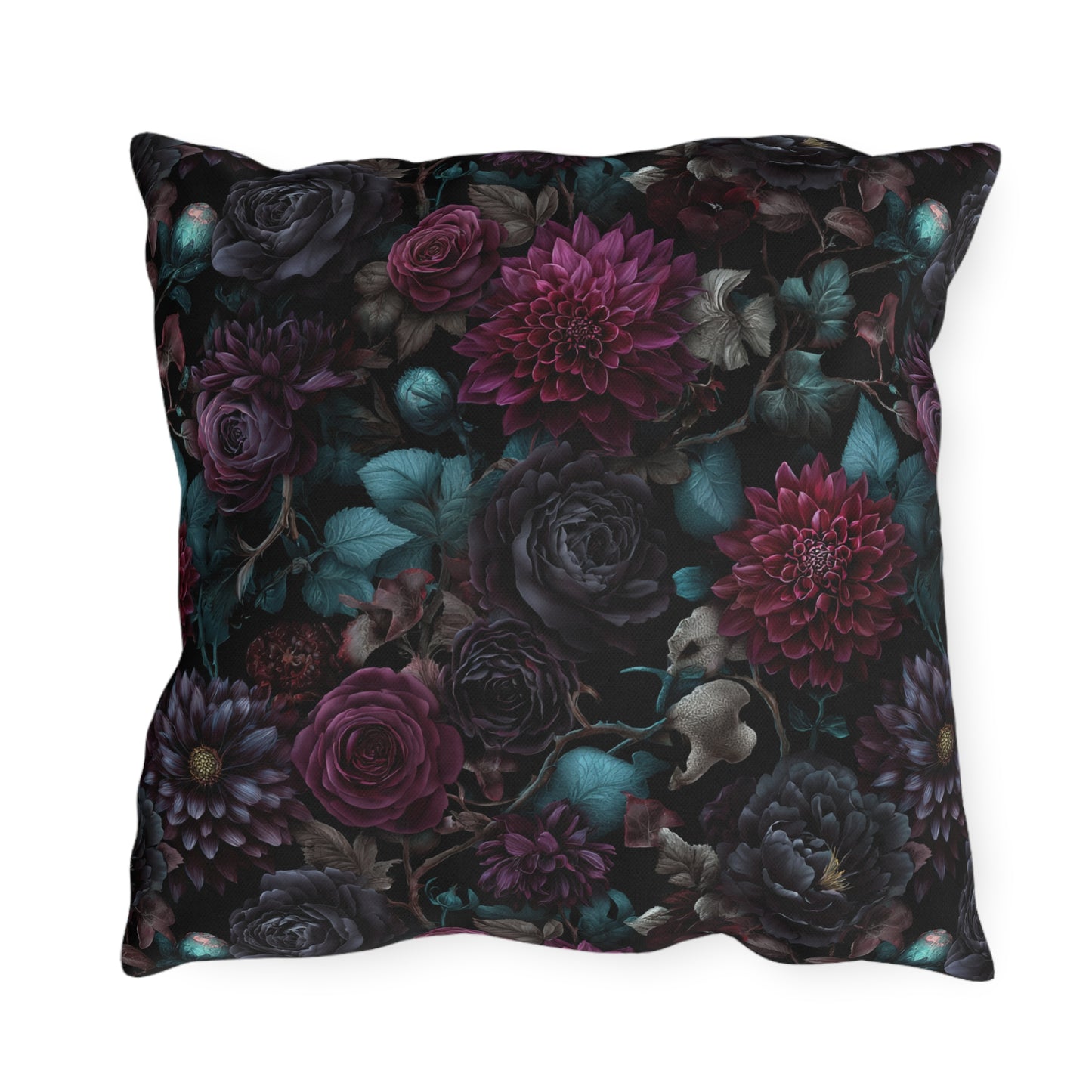 Outdoor pillow Dark Gothic Floral Garden | Whimsigoth Patio Cushion | Dark Academia Home Decor