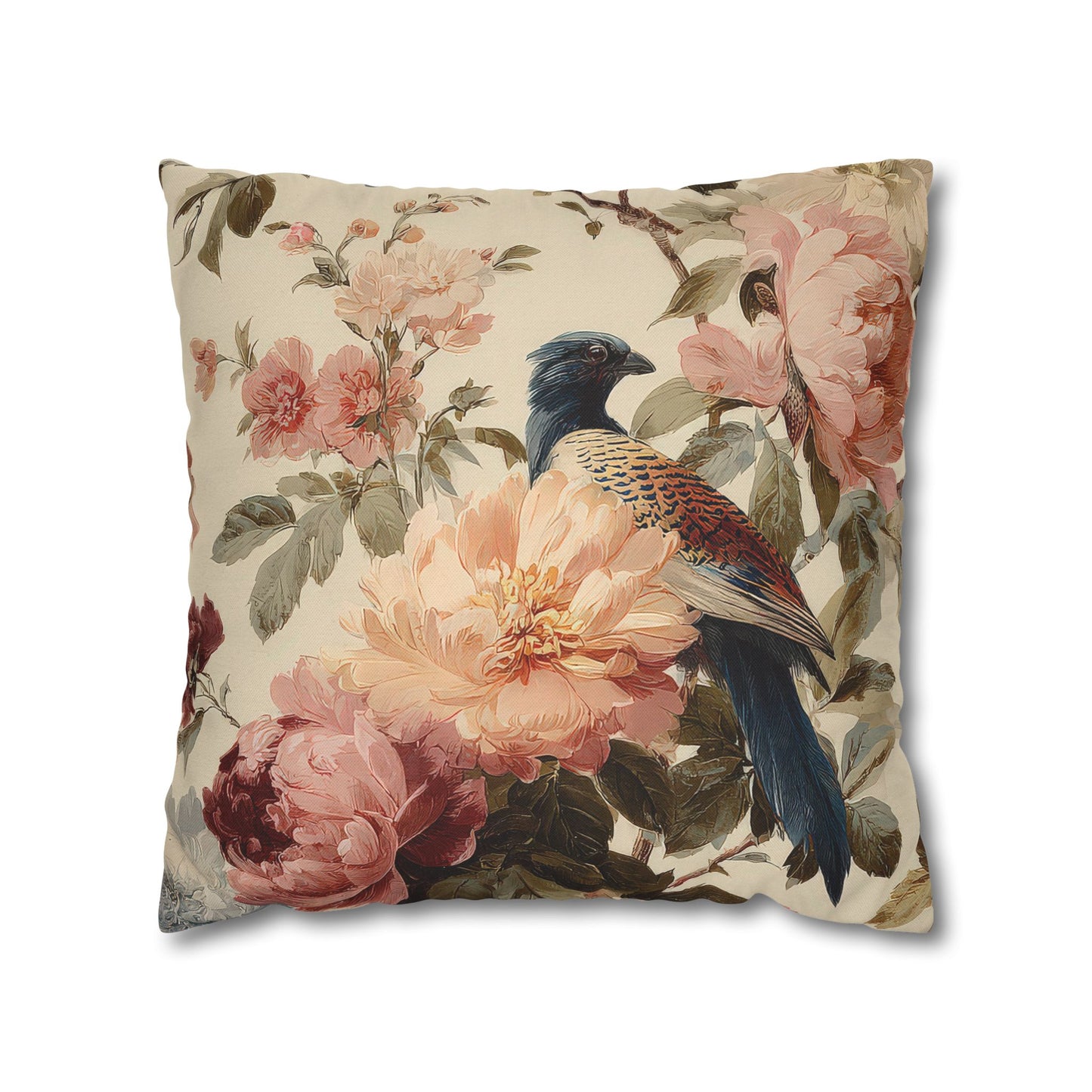 Cushion Cover Vintage Floral Blue Bird  Romantic Peony Square Pillowcase