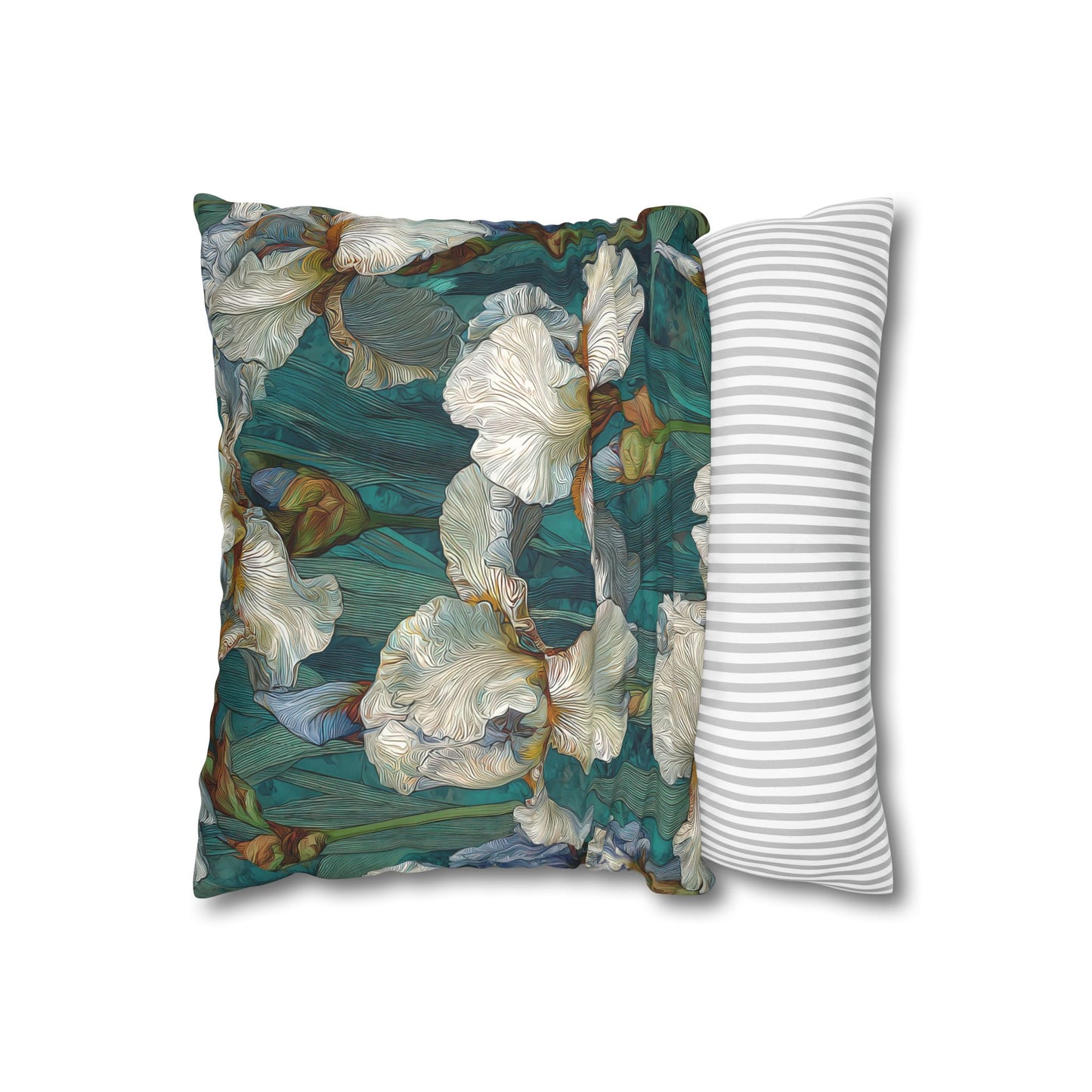 Cushion Cover Iris Garden Faux Suede Pillowcase Teal Floral Square Throw Pillow Cover