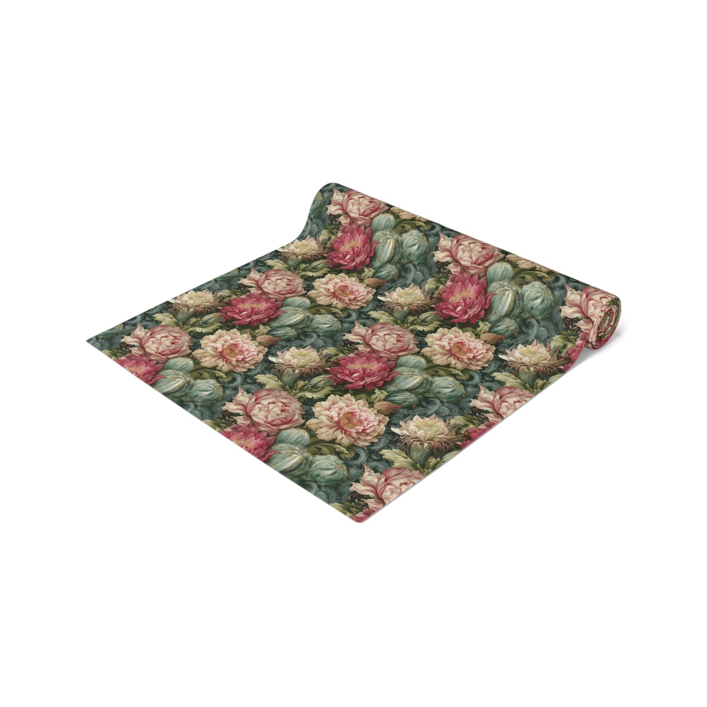Rococo Cactus Bloom Table Runner | Dark Teal Floral | Mediterraluxe Cactus Collection