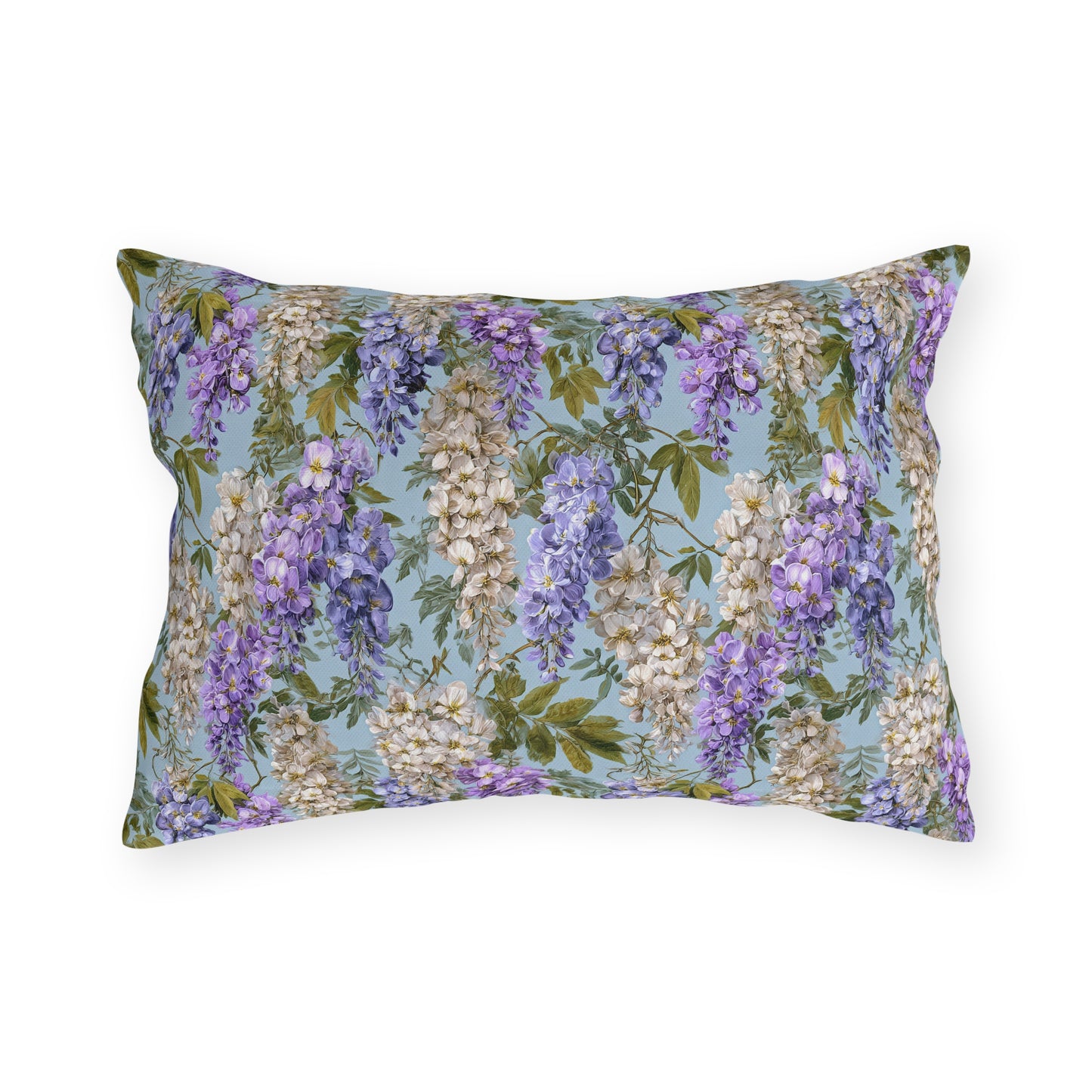 Wisteria Floral Print Outdoor Pillow with Insert| Purple Blue Hanging Flowers Lumbar