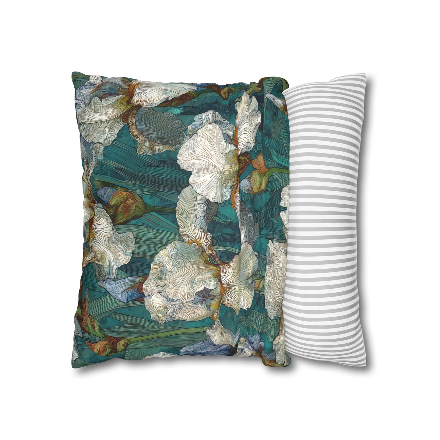 Cushion Cover Iris Garden Faux Suede Pillowcase Teal Floral Square Throw Pillow Cover