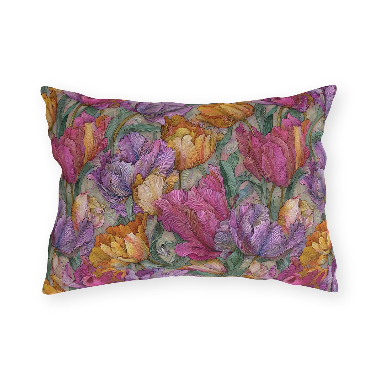 Watercolor Tulip Pattern Outdoor Pillows | Floral Garden Throw Pillow