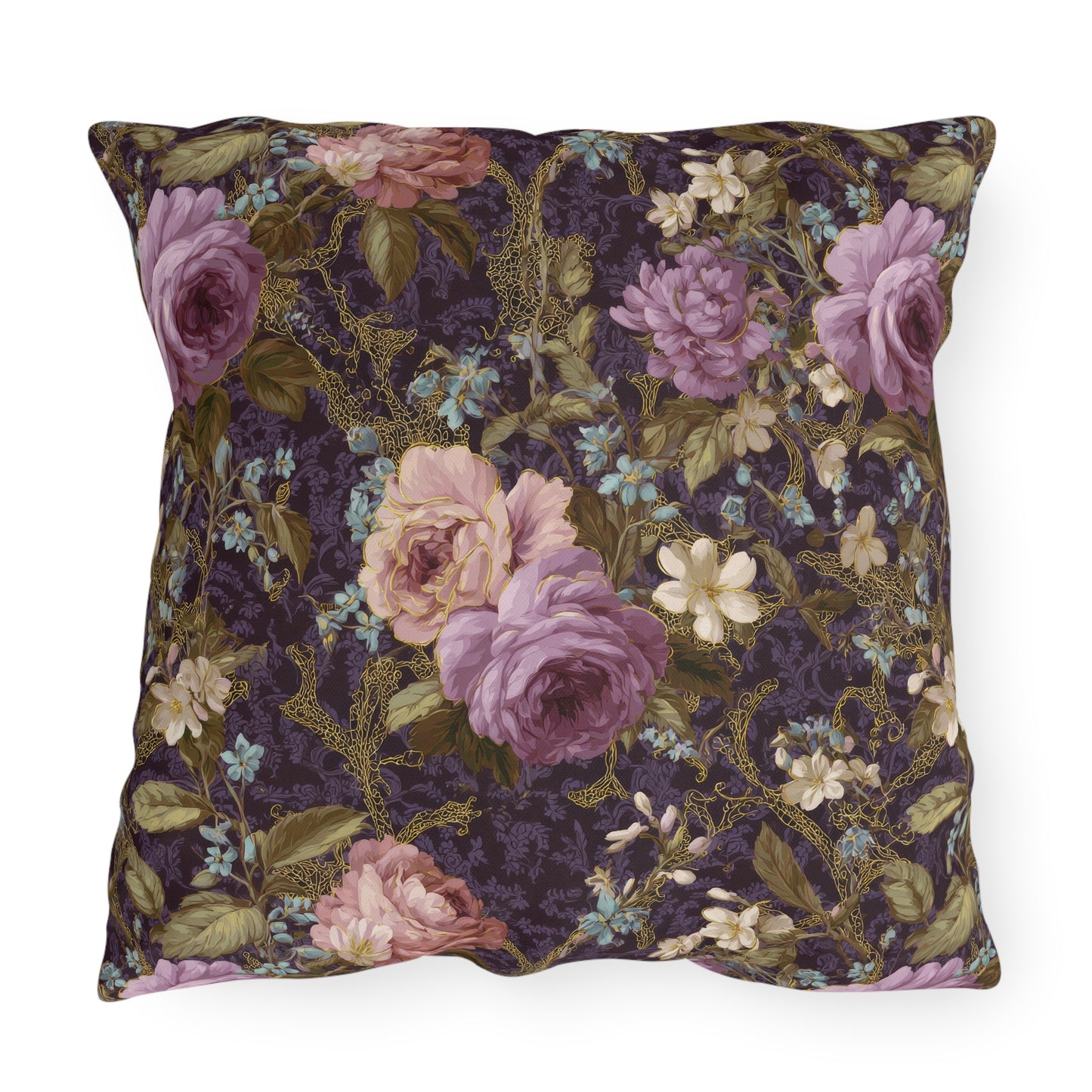 Vintage Purple Rose Floral Outdoor Pillow | Purple Garden Pattern Accent