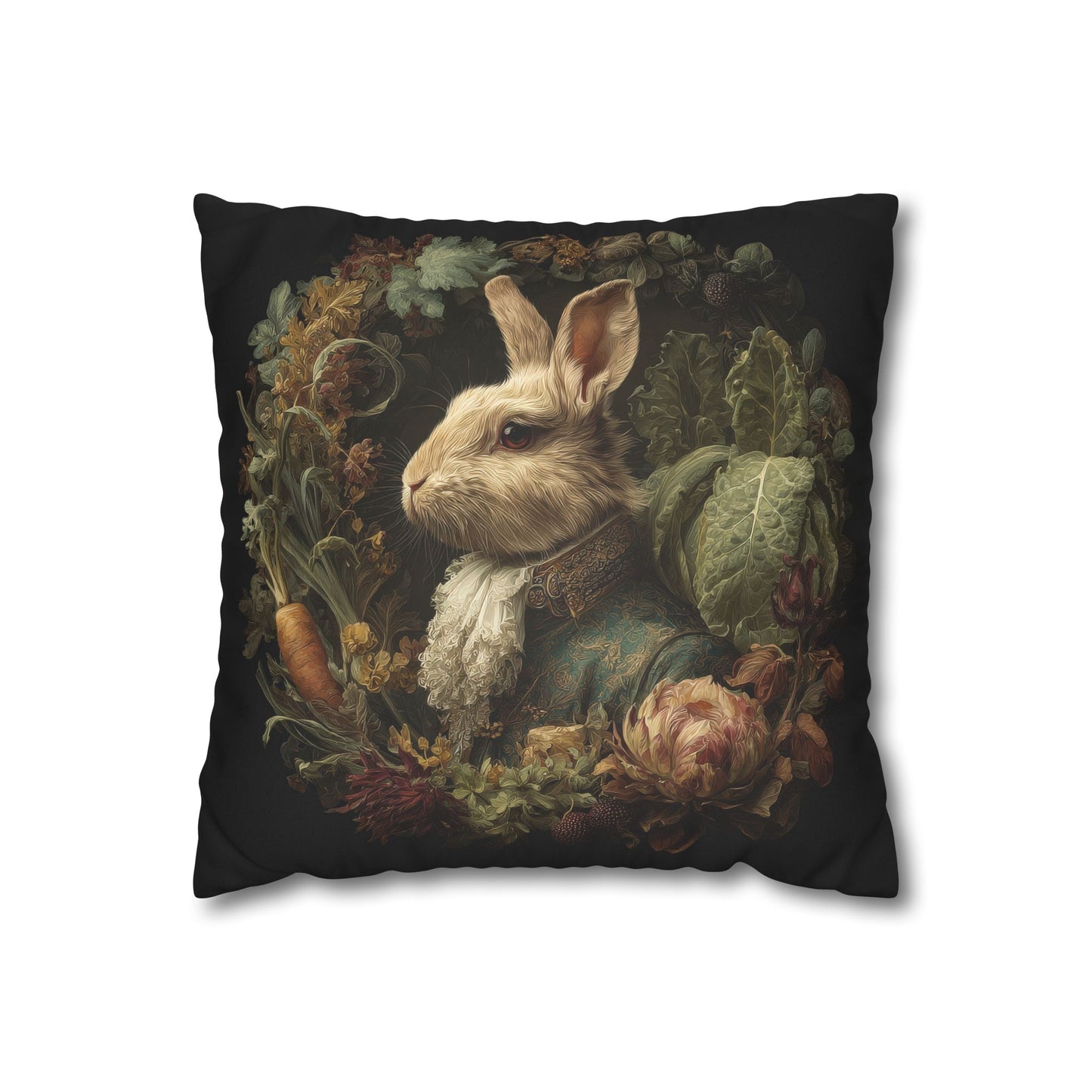 Victorian Rabbit Portrait Faux Suede Pillowcase