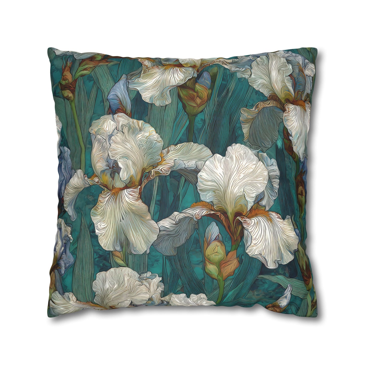 Cushion Cover Iris Garden Faux Suede Pillowcase Teal Floral Square Throw Pillow Cover