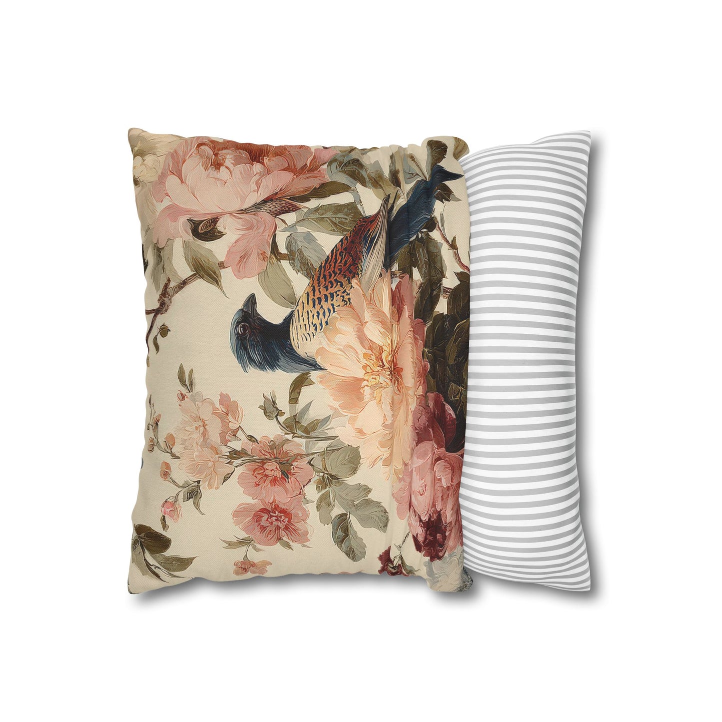 Cushion Cover Vintage Floral Blue Bird  Romantic Peony Square Pillowcase