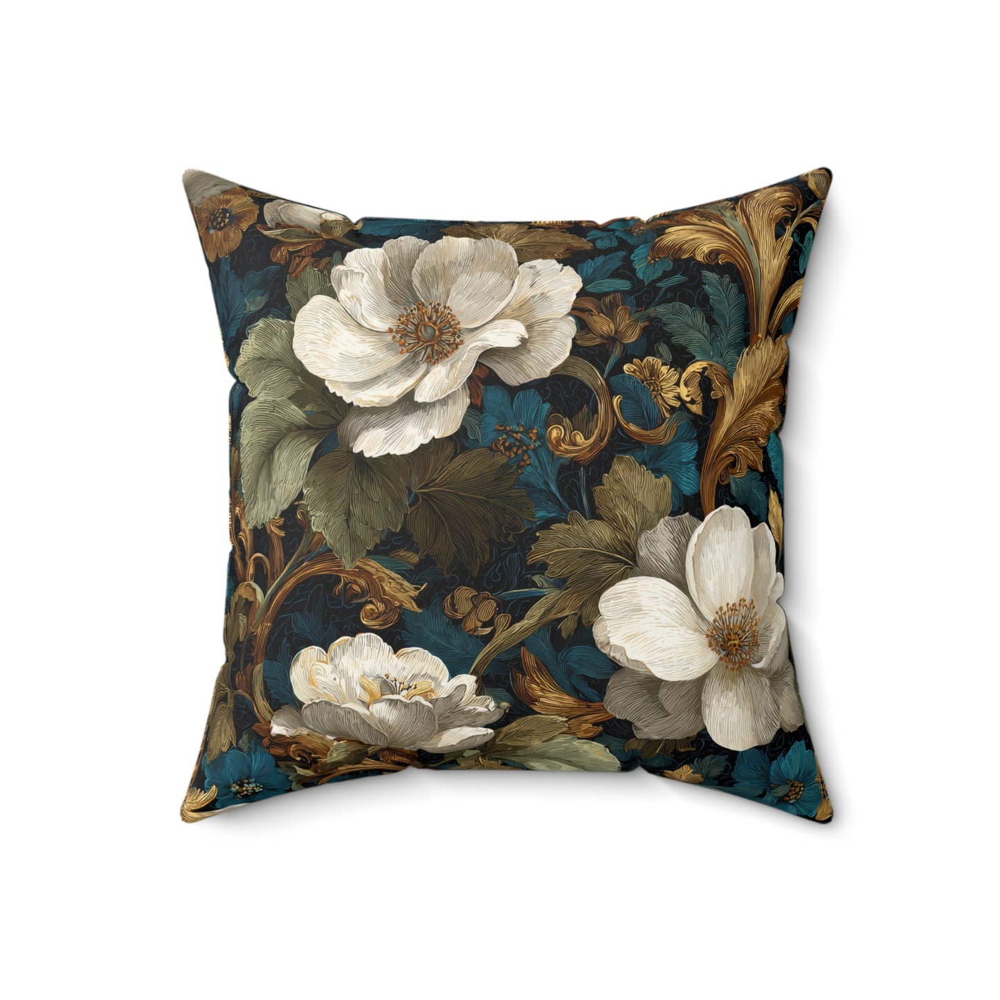 Throw Pillow Vintage Floral White Magnolia on Teal Baroque