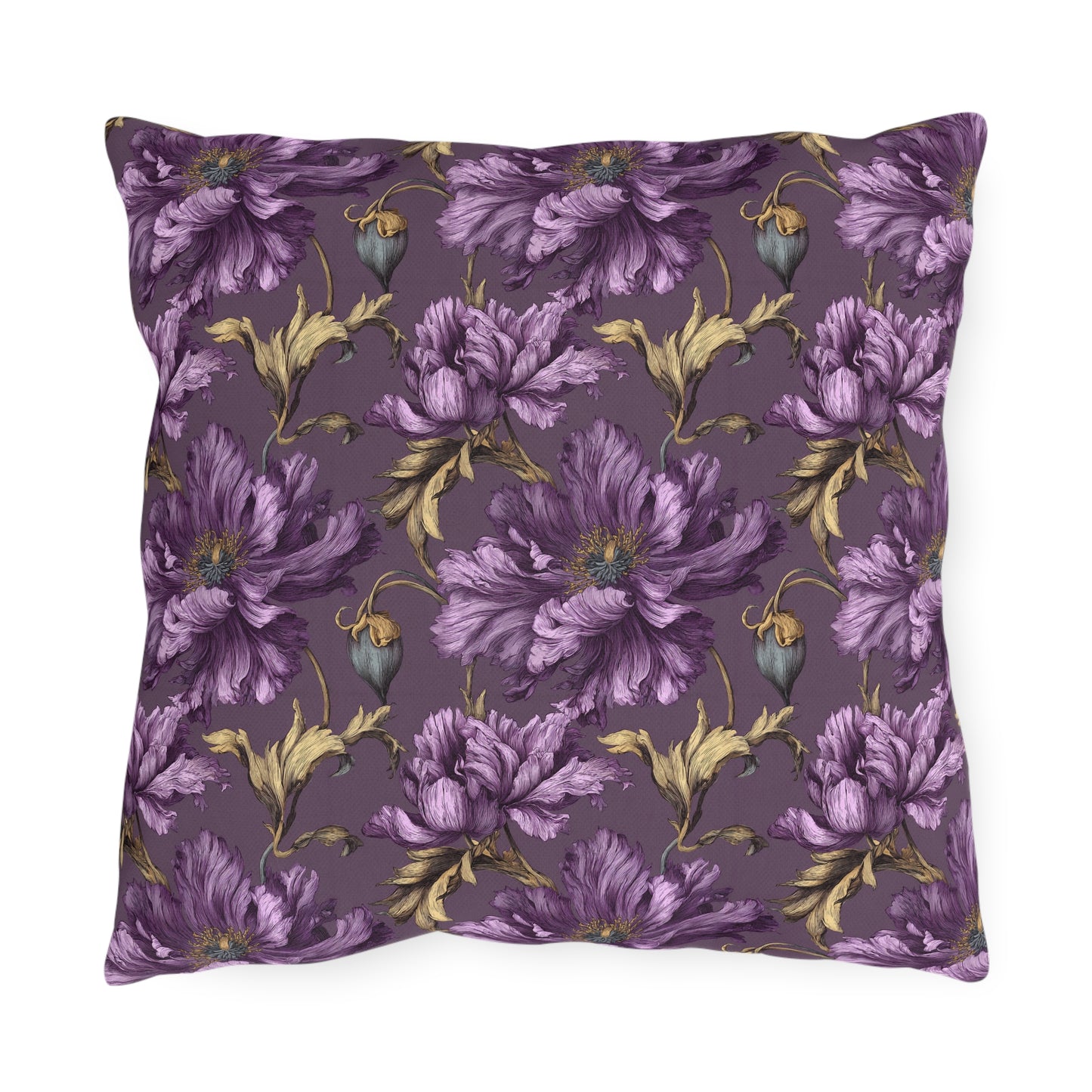 Outdoor Pillow Purple Clematis Victorian | Dark Floral Garden Patio Decor