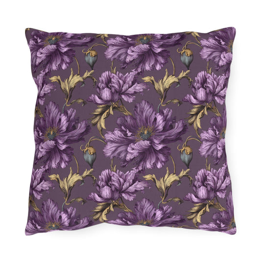 Outdoor Pillow Purple Clematis Victorian | Dark Floral Garden Patio Decor