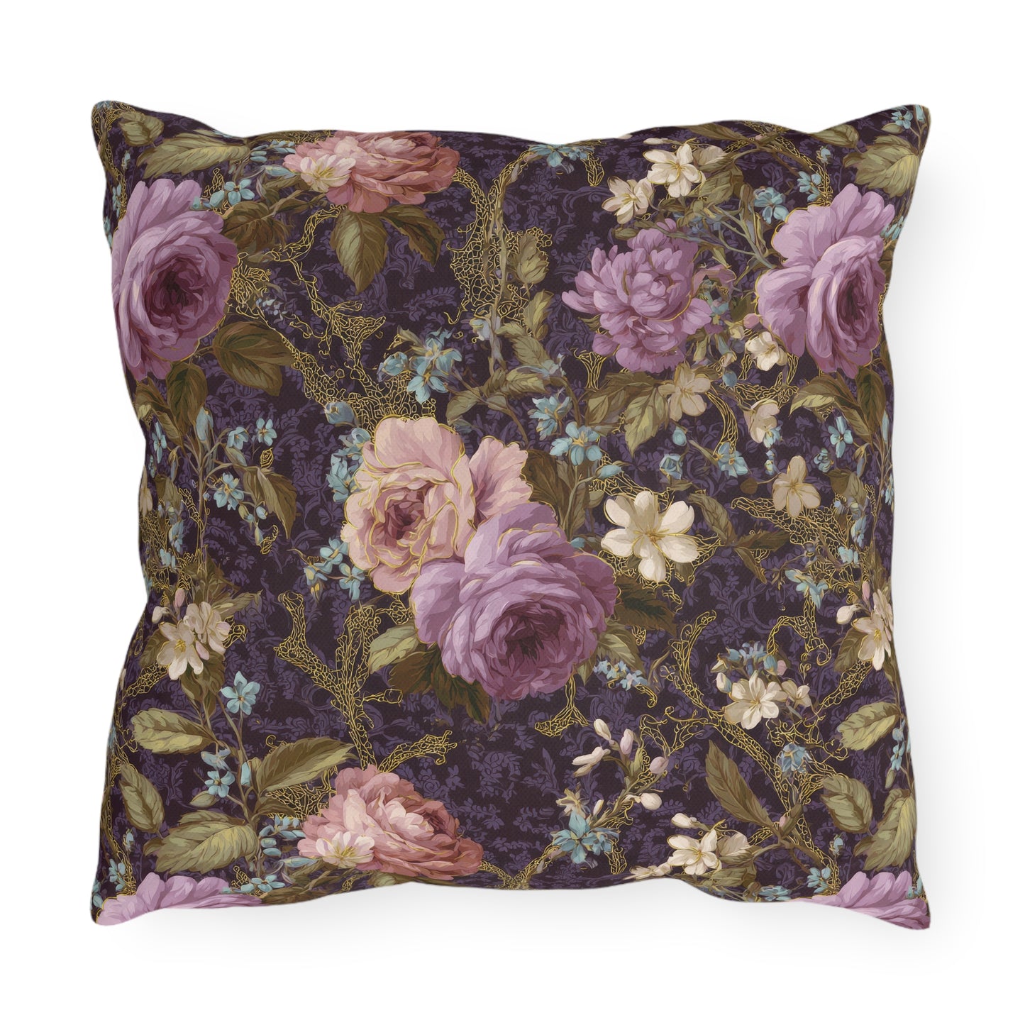 Vintage Purple Rose Floral Outdoor Pillow | Purple Garden Pattern Accent