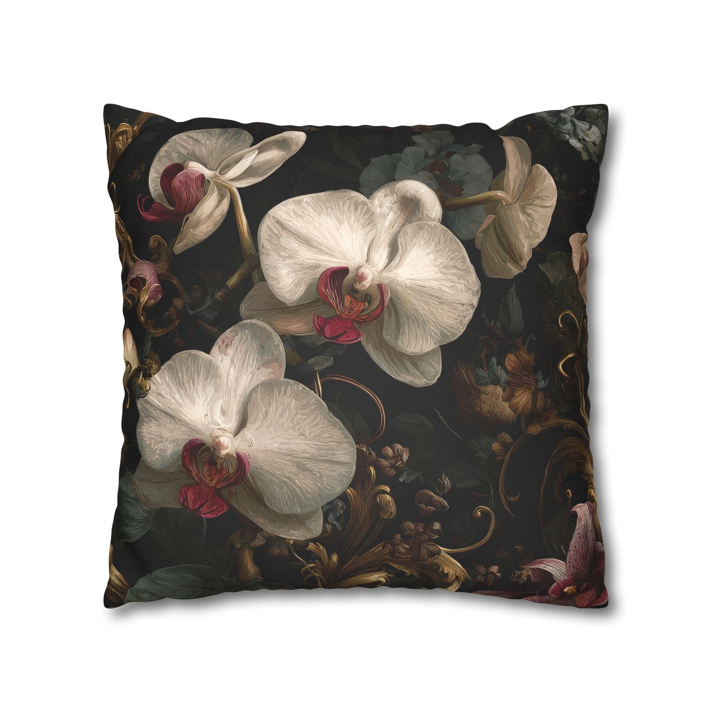 Cushion Cover Orchid Noir Dark Botanical Square Throw Pillow case