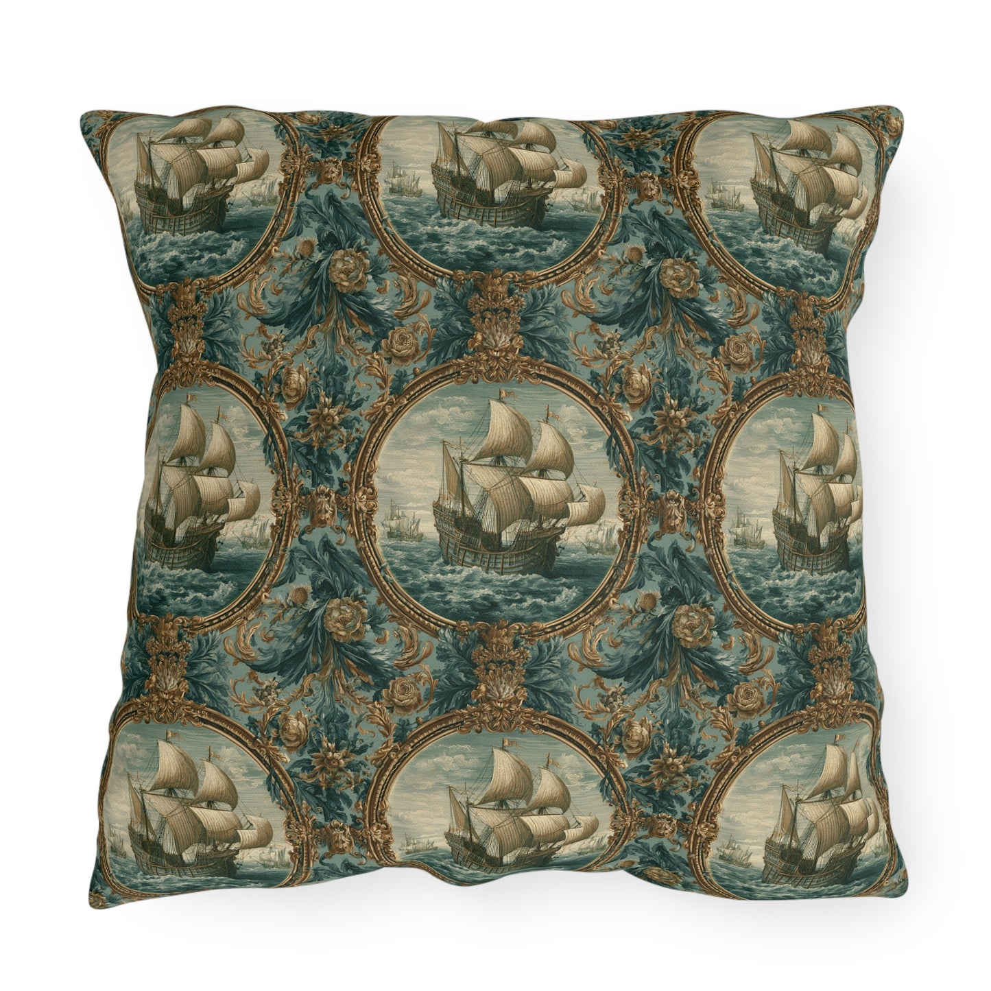 Outdoor Pillows Baroque Nautical Medallion | Old World Decor | Coastal Patio Cushion