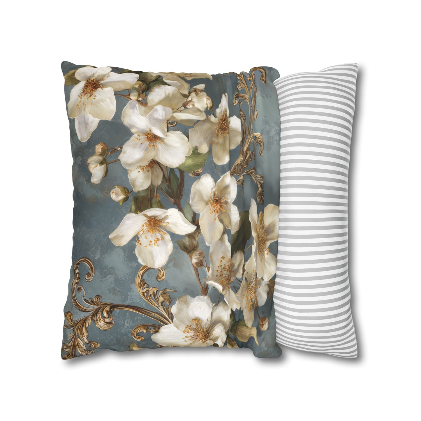 Cushion Cover Floral Vintage Faux Suede Pillowcase - White Blossoms Magnolia