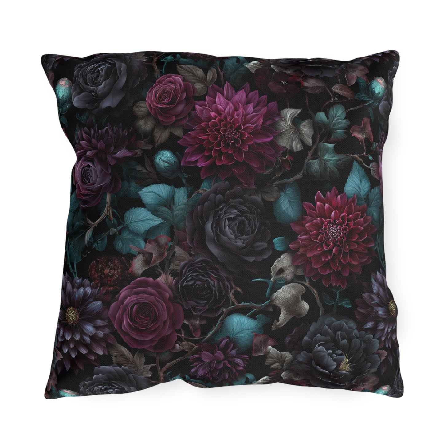 Outdoor pillow Dark Gothic Floral Garden | Whimsigoth Patio Cushion | Dark Academia Home Decor