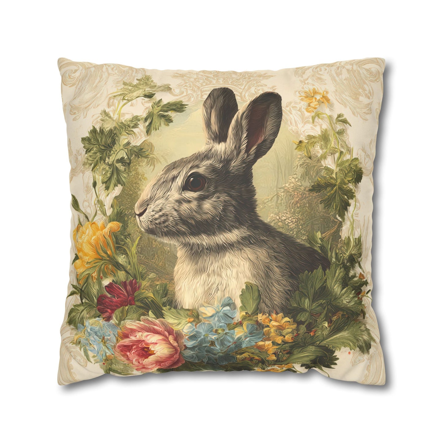 Cushion Cover Rococo Noble Rabbit Faux Suede Square Pillowcase