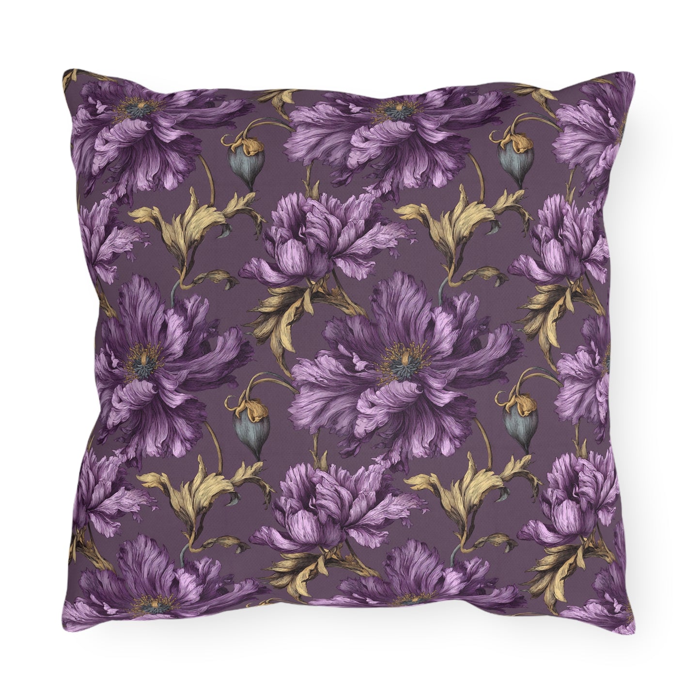 Outdoor Pillow Purple Clematis Victorian | Dark Floral Garden Patio Decor