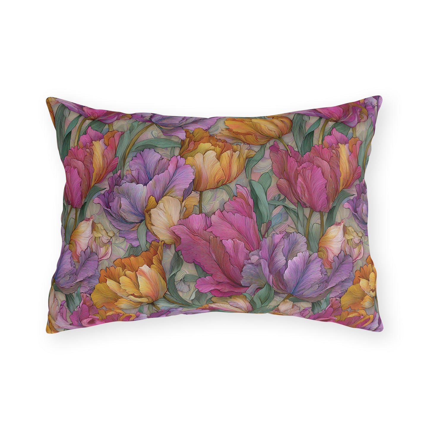 Watercolor Tulip Pattern Outdoor Pillows | Floral Garden Throw Pillow