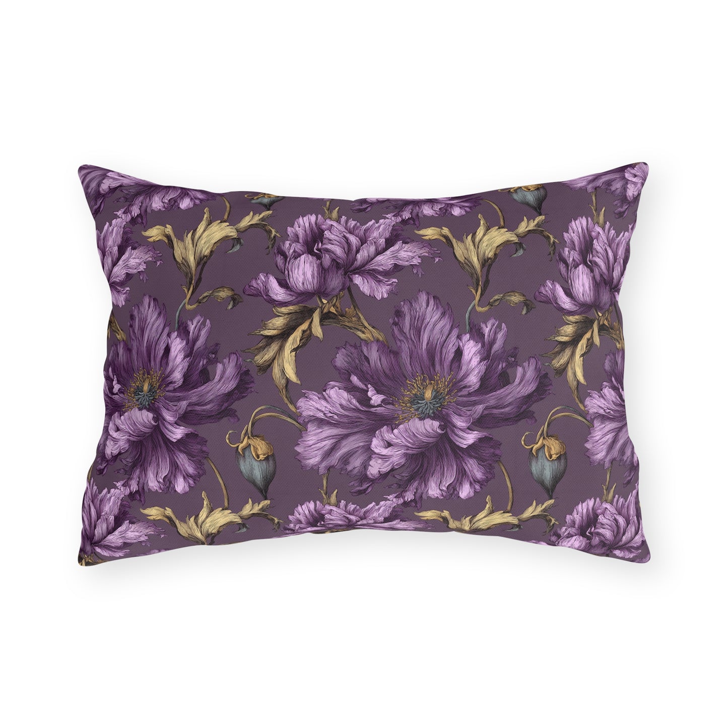 Outdoor Pillow Purple Clematis Victorian | Dark Floral Garden Patio Decor