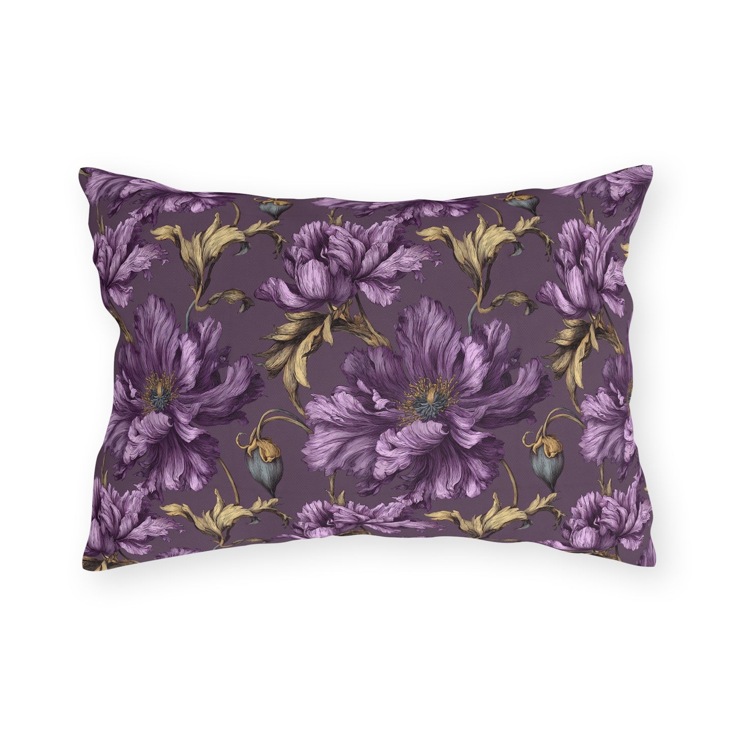 Outdoor Pillow Purple Clematis Victorian | Dark Floral Garden Patio Decor