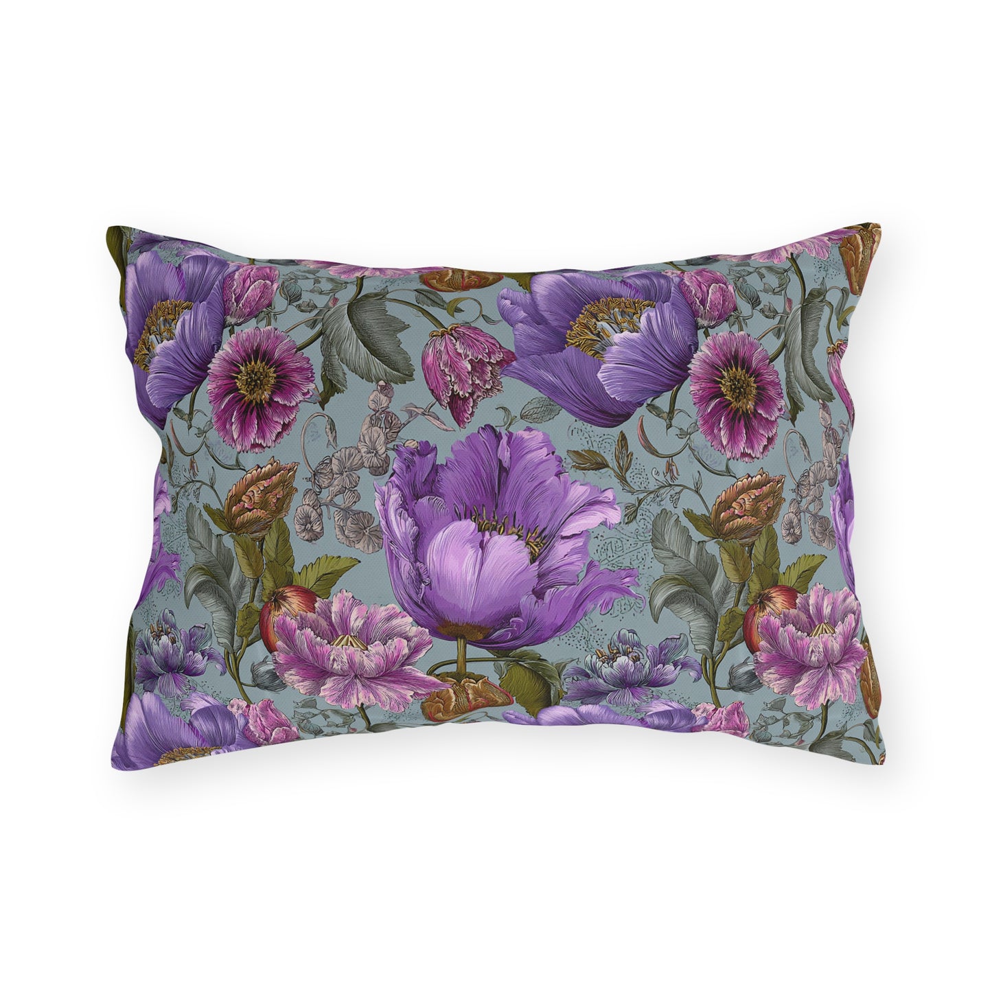 Outdoor Pillow Purple Rococo Botanical Teal | English Garden Patio Decor