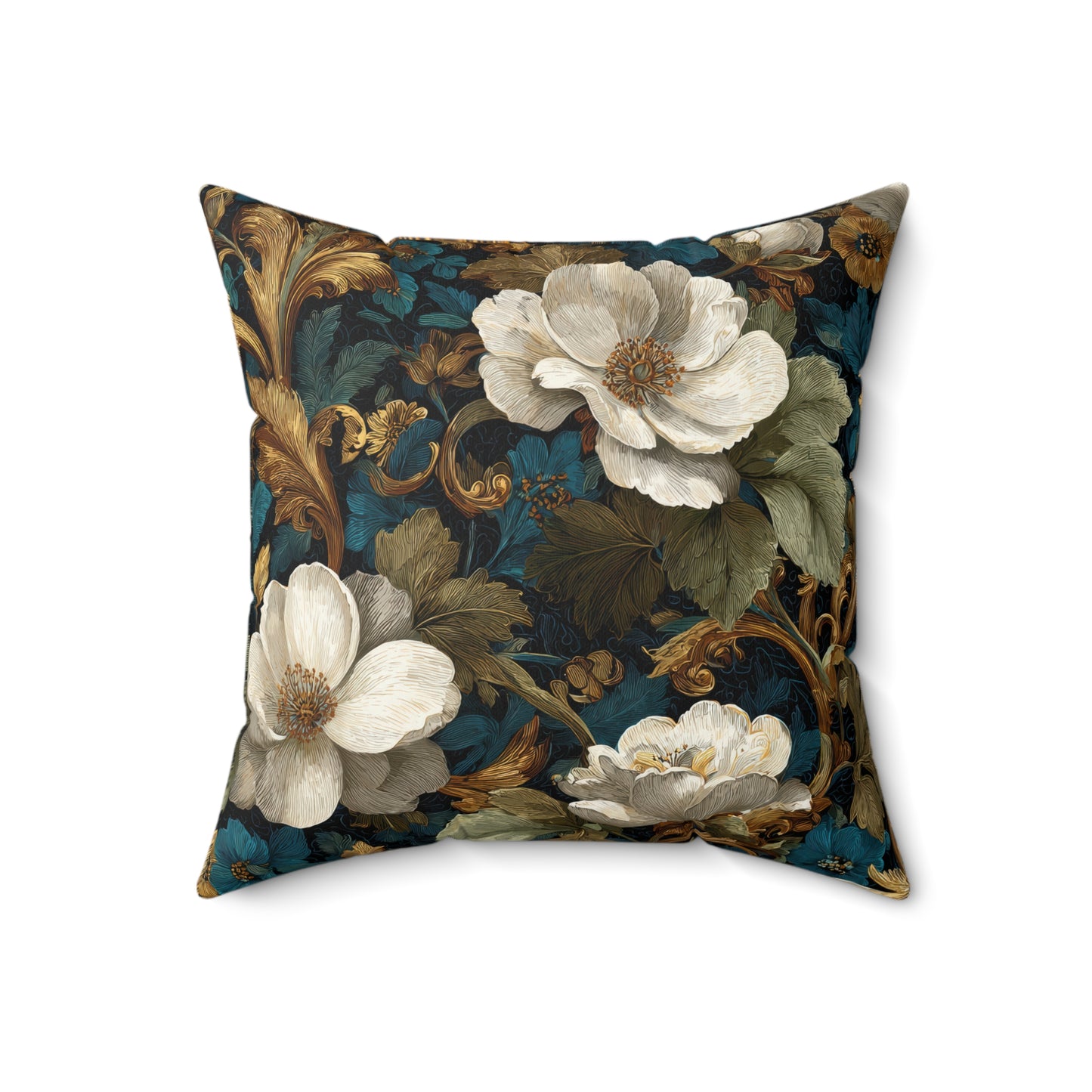 Throw Pillow Vintage Floral White Magnolia on Teal Baroque
