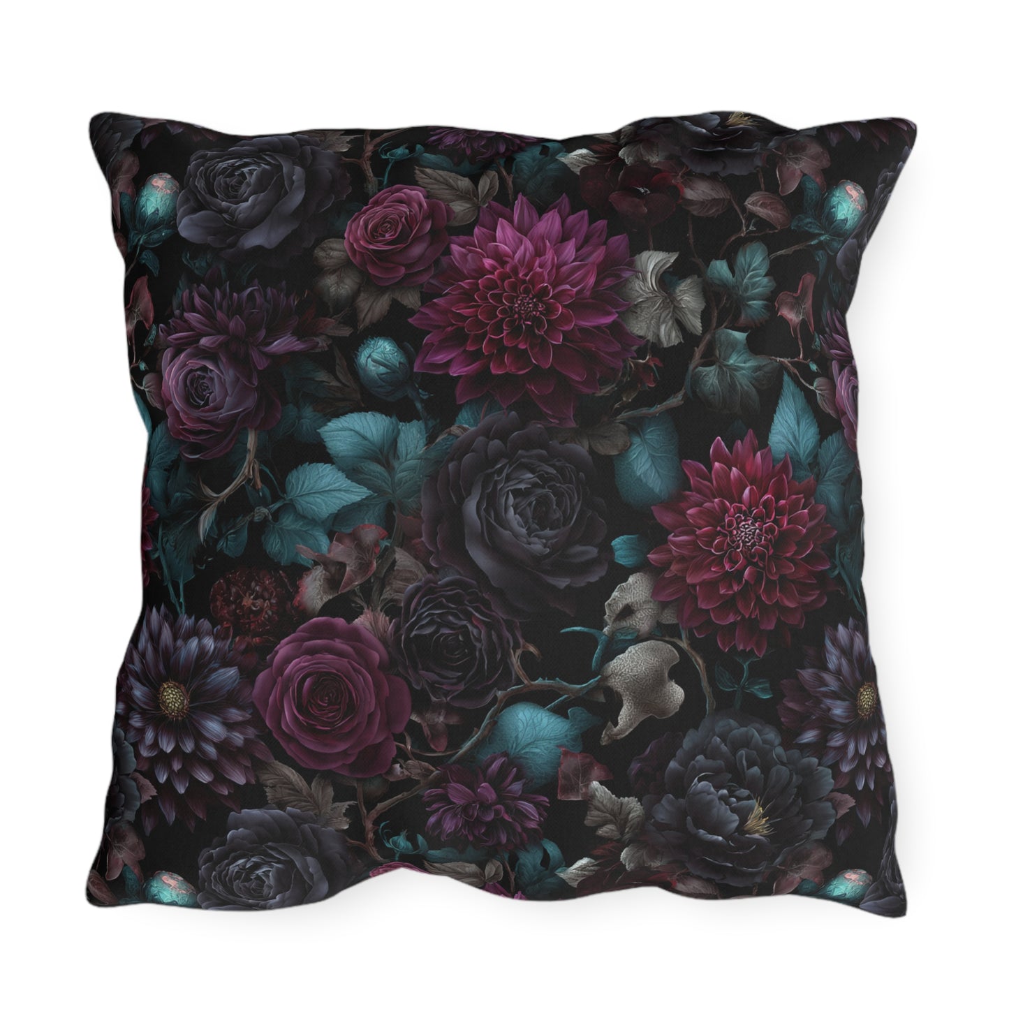 Outdoor pillow Dark Gothic Floral Garden | Whimsigoth Patio Cushion | Dark Academia Home Decor