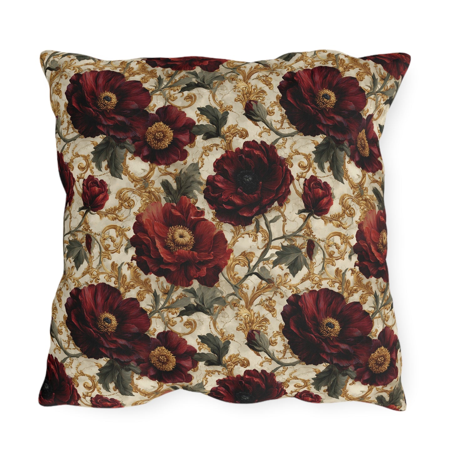 Outdoor Pillow Crimson Poppy Gold Baroque | Grandmillennial Garden Cushions