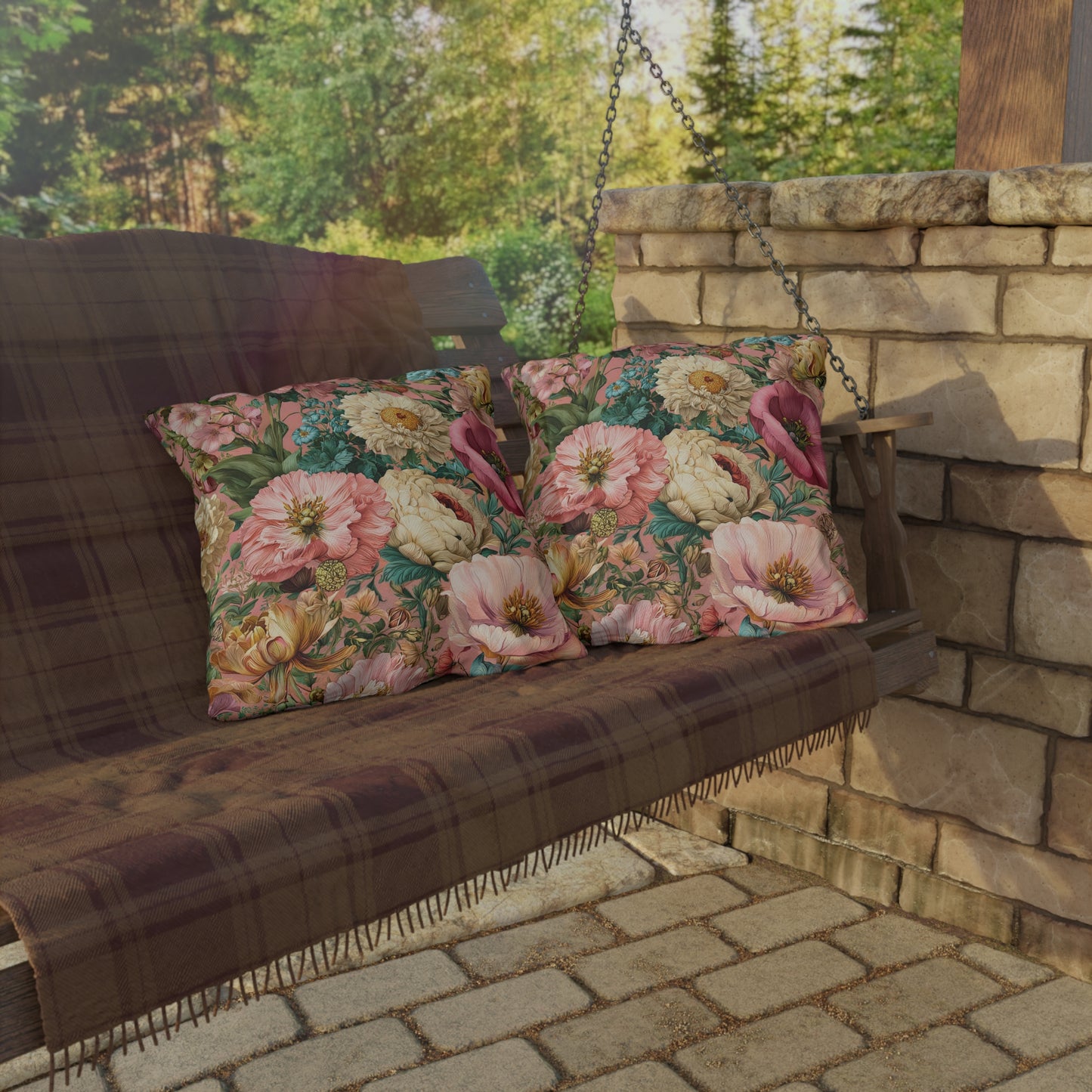 Outdoor Pillow Pink Wildflower Outdoor Italian Style Patio Decor