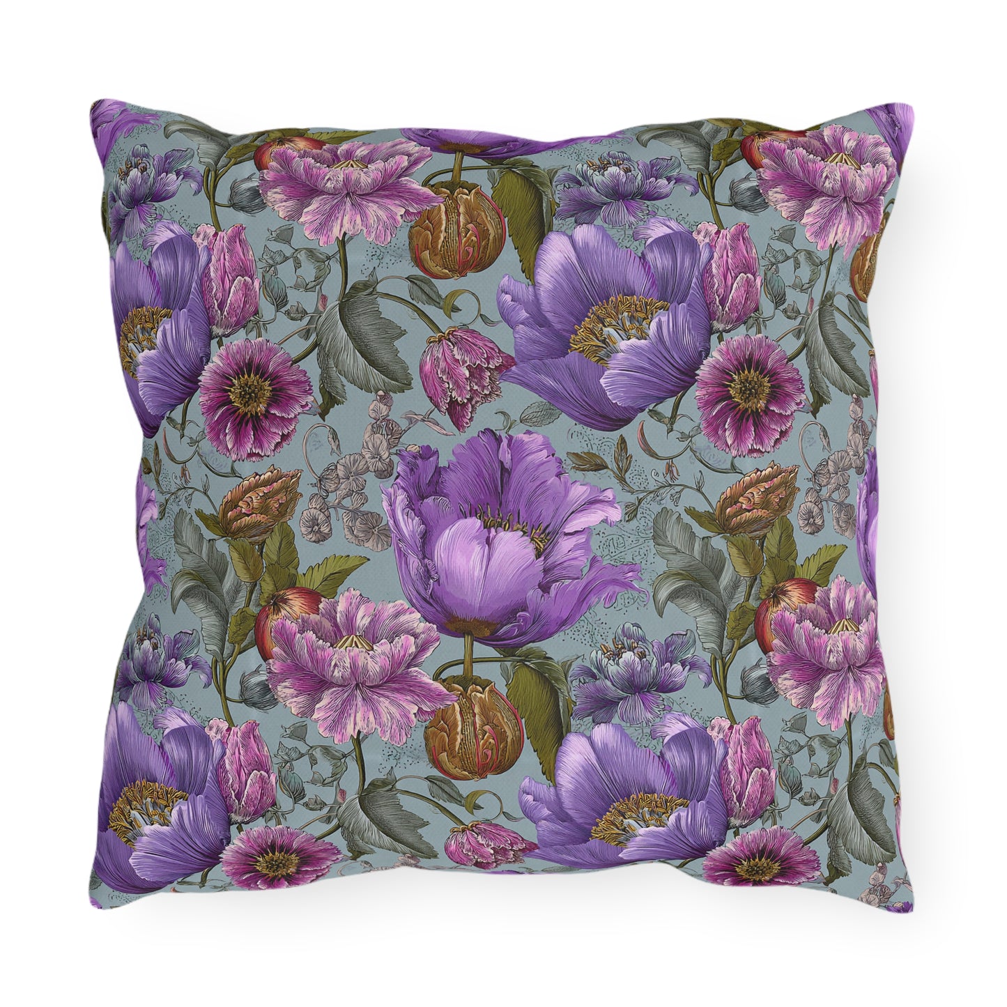Outdoor Pillow Purple Rococo Botanical Teal | English Garden Patio Decor