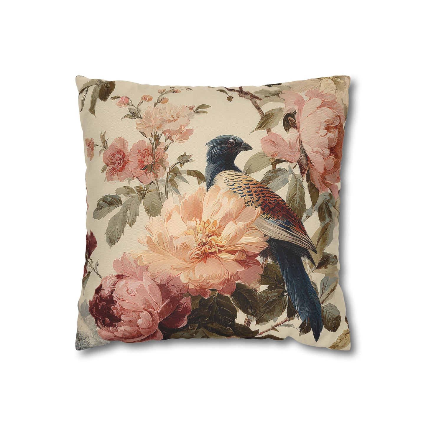 Cushion Cover Vintage Floral Blue Bird  Romantic Peony Square Pillowcase
