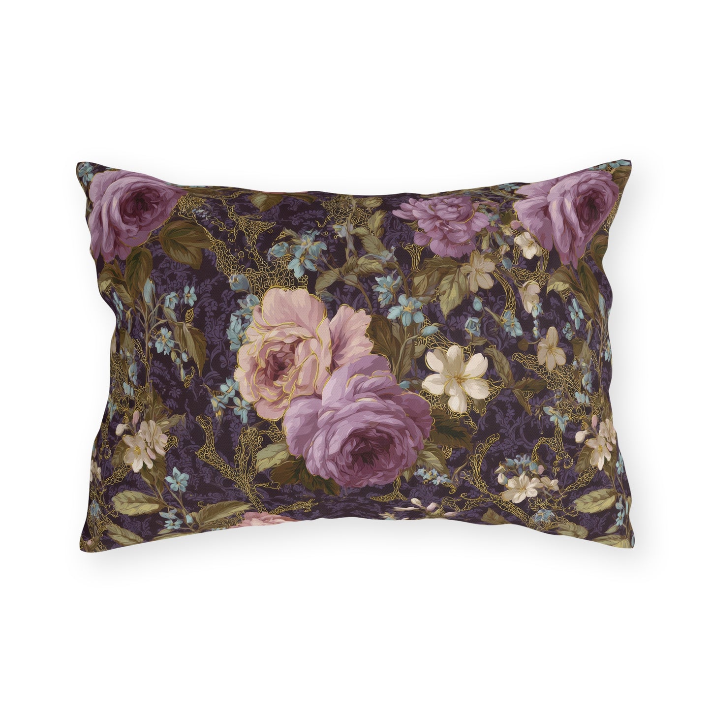 Vintage Purple Rose Floral Outdoor Pillow | Purple Garden Pattern Accent