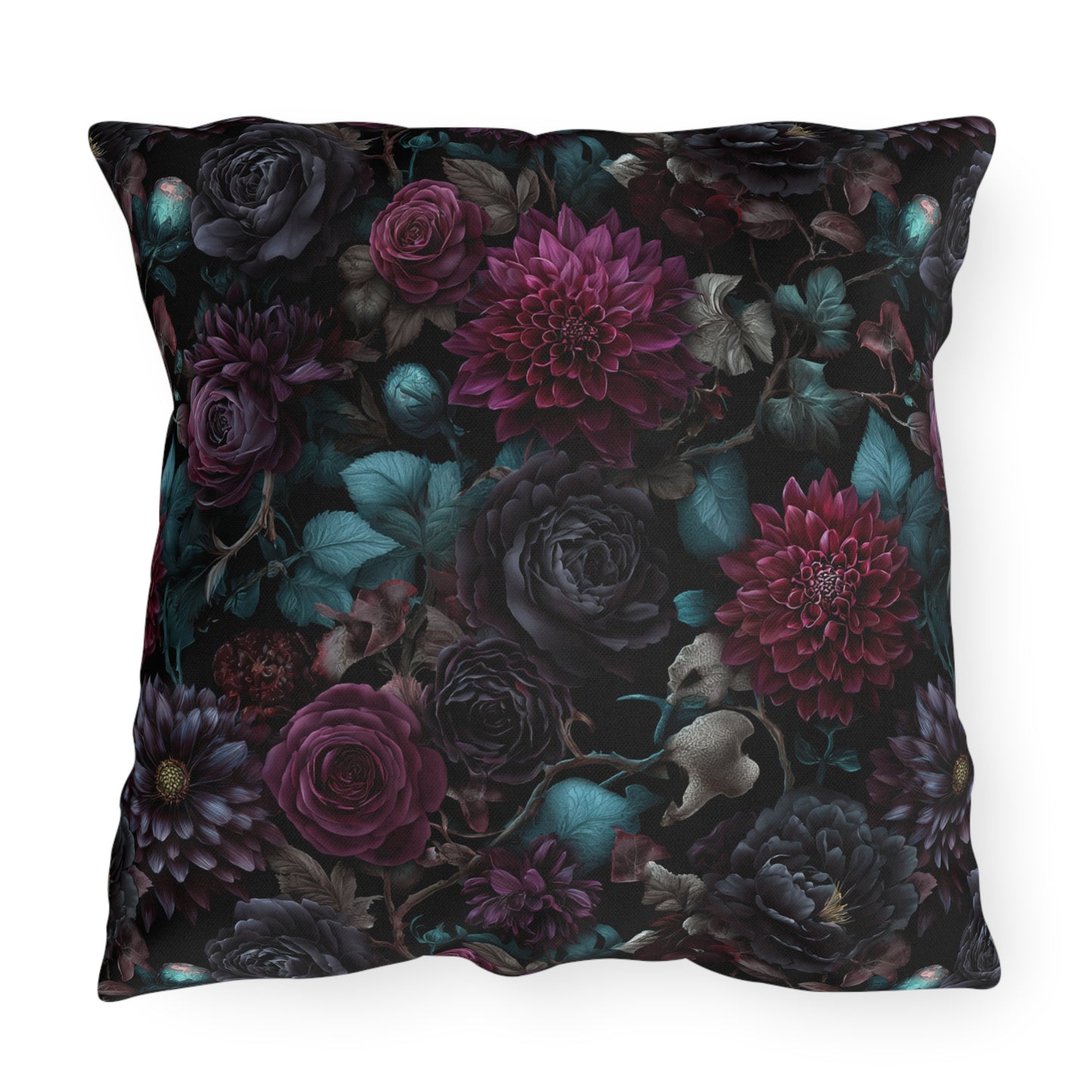 Outdoor pillow Dark Gothic Floral Garden | Whimsigoth Patio Cushion | Dark Academia Home Decor