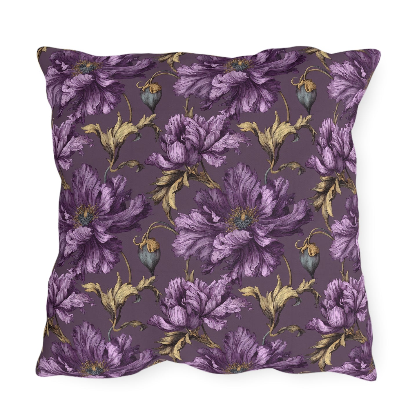 Outdoor Pillow Purple Clematis Victorian | Dark Floral Garden Patio Decor