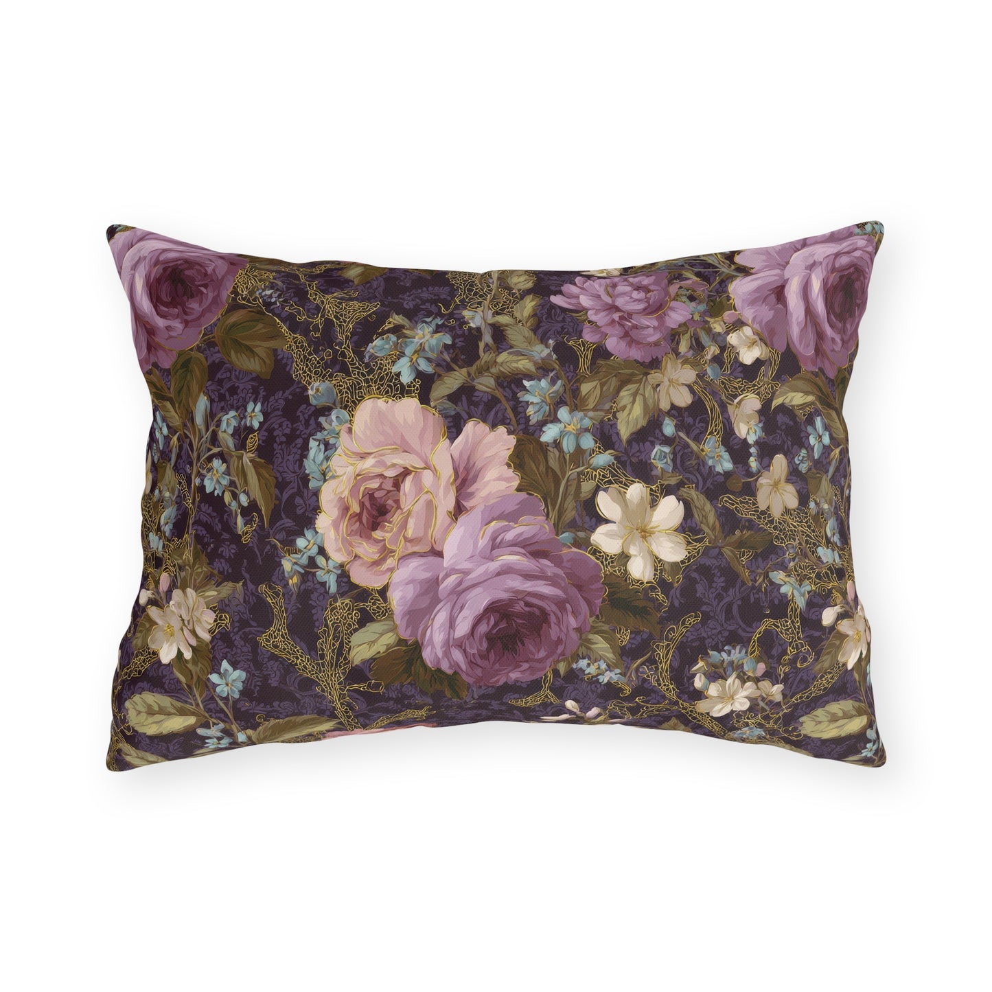 Vintage Purple Rose Floral Outdoor Pillow | Purple Garden Pattern Accent