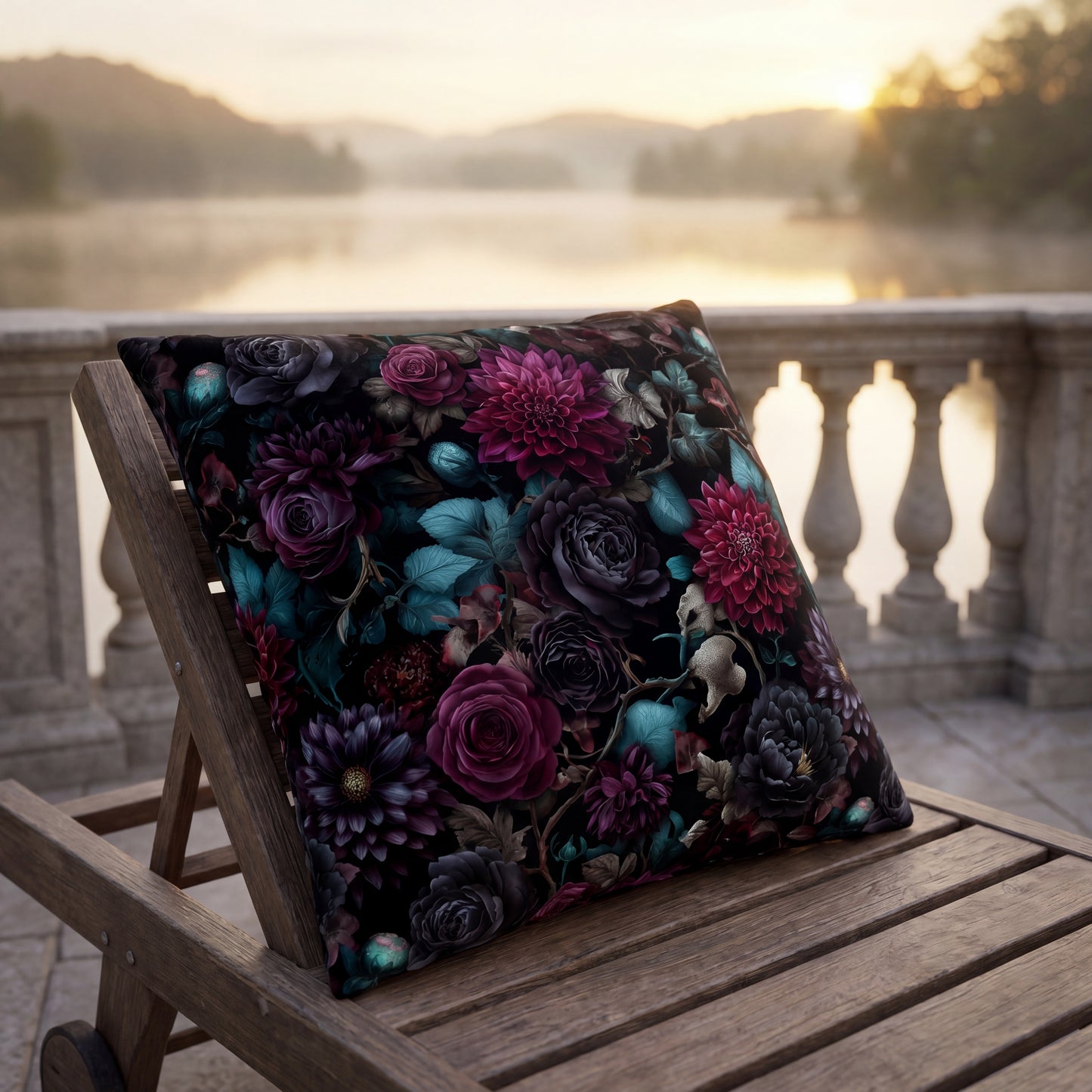Outdoor pillow Dark Gothic Floral Garden | Whimsigoth Patio Cushion | Dark Academia Home Decor