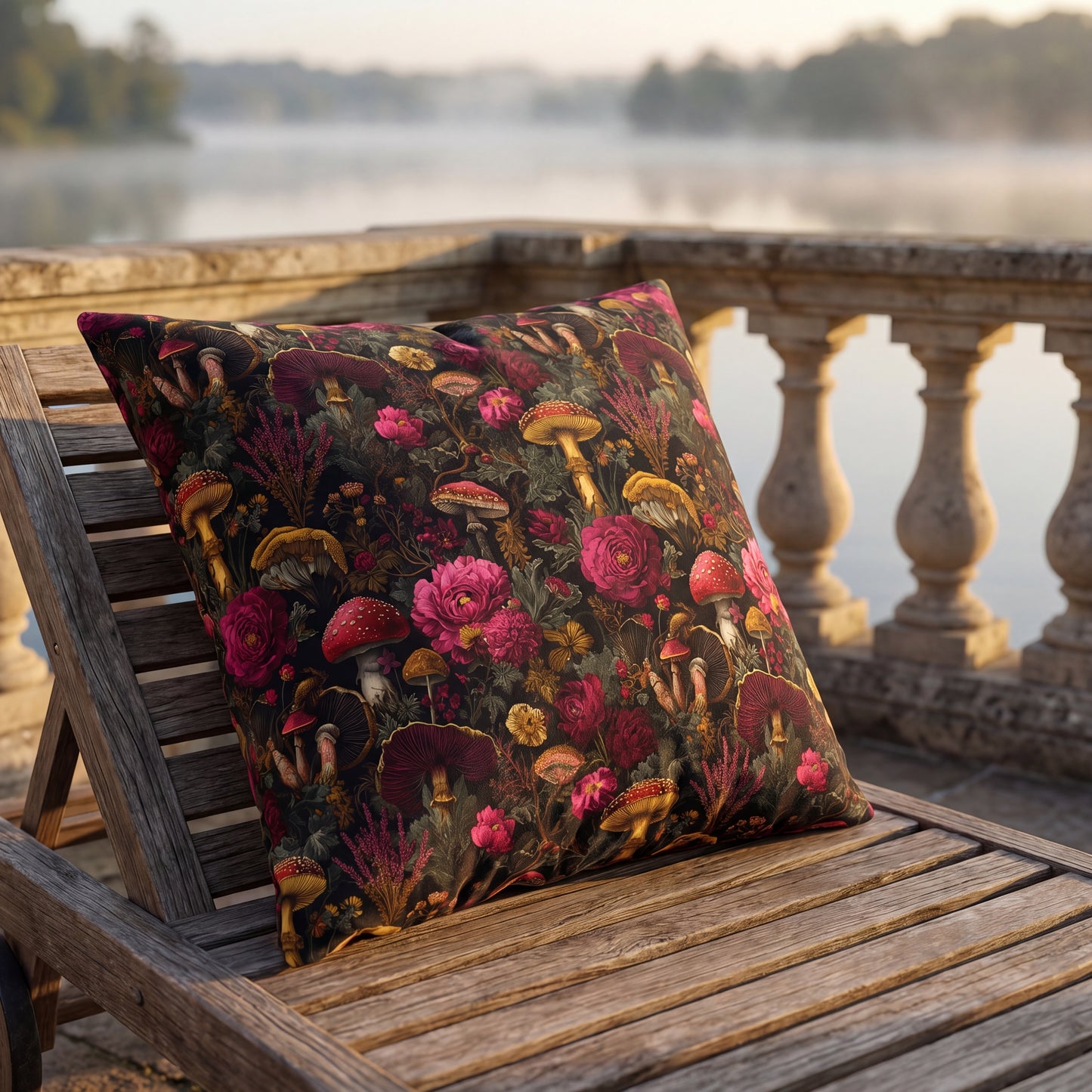 Outdoor Pillow Gothic Mushroom Botanical | Water Resistant Patio Cushion | Whimsigoth Garden