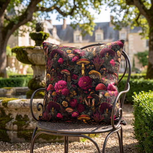 Outdoor Pillow Gothic Mushroom Botanical | Water Resistant Patio Cushion | Whimsigoth Garden