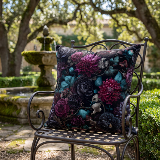 Outdoor pillow Dark Gothic Floral Garden | Whimsigoth Patio Cushion | Dark Academia Home Decor
