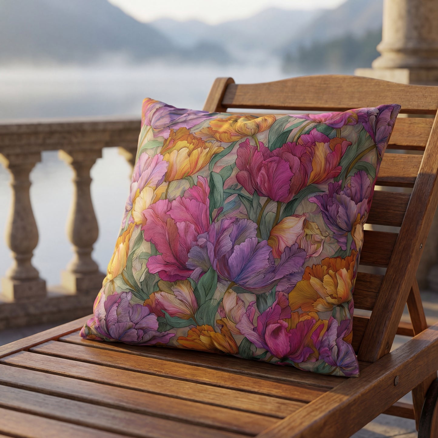Watercolor Tulip Pattern Outdoor Pillows | Floral Garden Throw Pillow