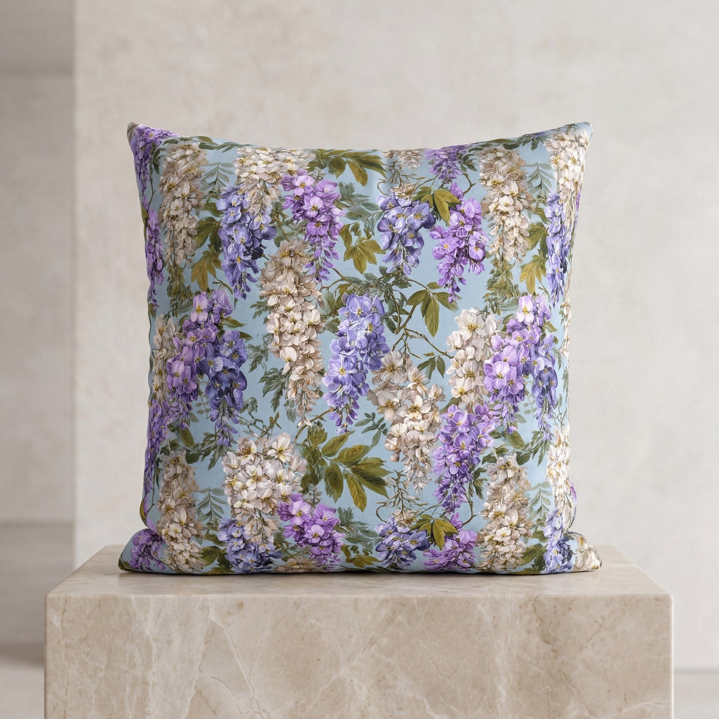 Wisteria Floral Print Outdoor Pillow with Insert| Purple Blue Hanging Flowers Lumbar
