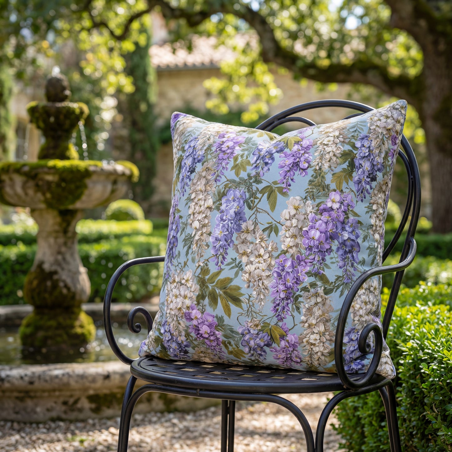 Wisteria Floral Print Outdoor Pillow with Insert| Purple Blue Hanging Flowers Lumbar