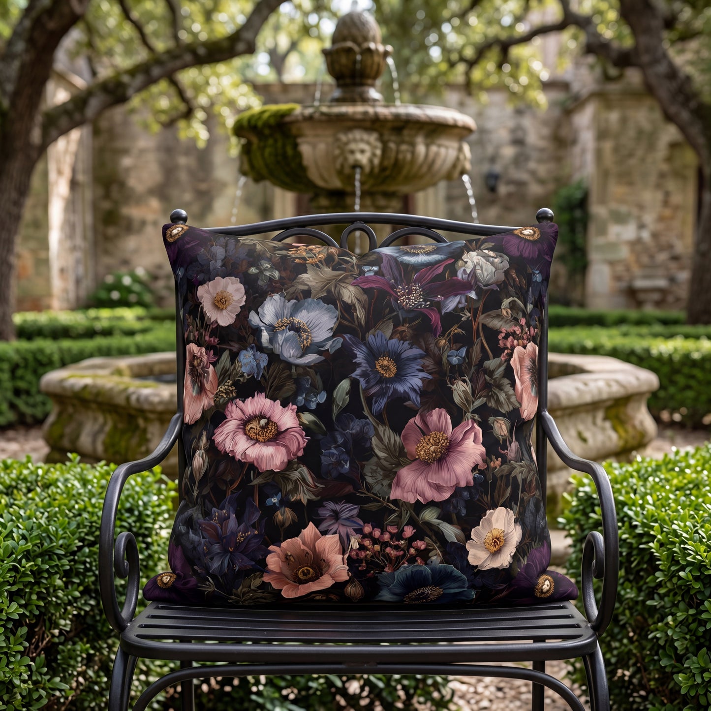 Outdoor Pillow Dark Wildflower Botanical | Grandmillennial Moody Garden Decor