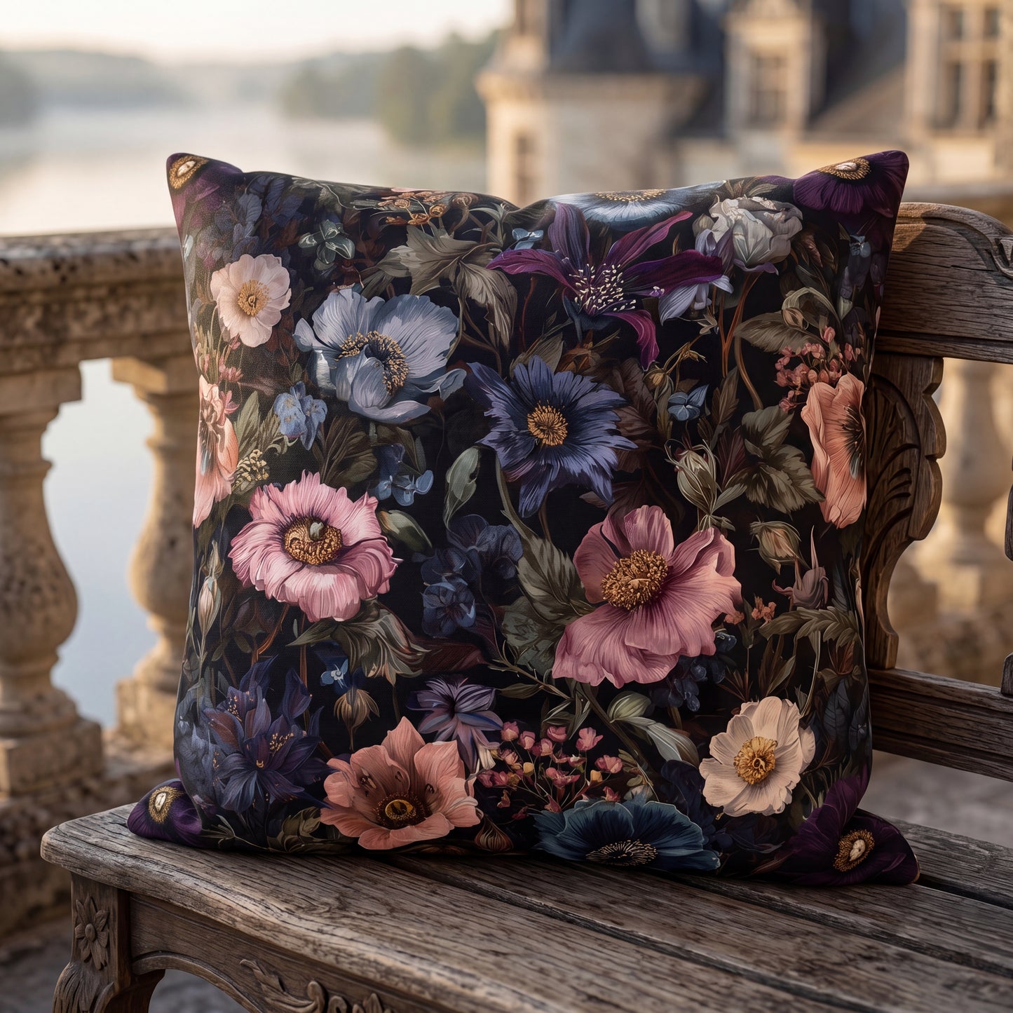 Outdoor Pillow Dark Wildflower Botanical | Grandmillennial Moody Garden Decor