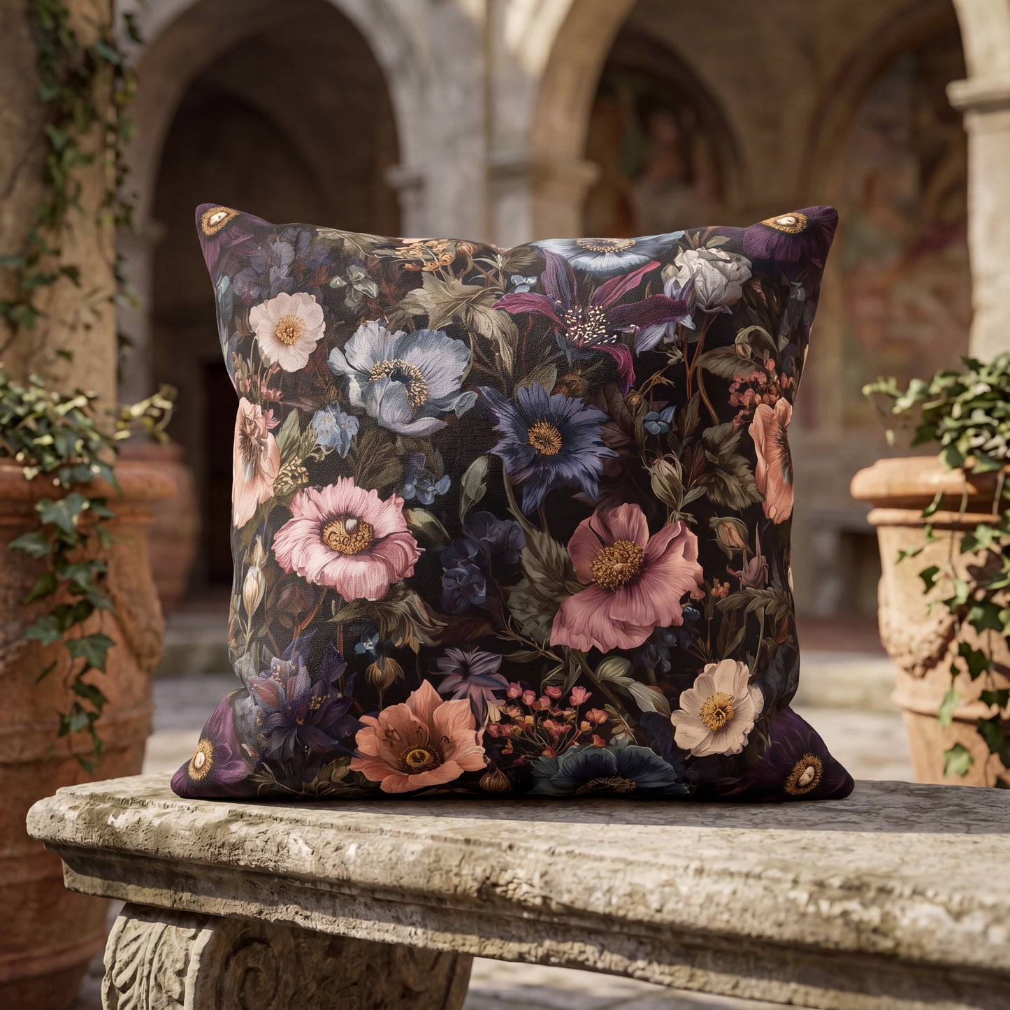 Outdoor Pillow Dark Wildflower Botanical | Grandmillennial Moody Garden Decor