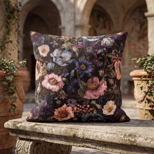Outdoor Pillow Dark Wildflower Botanical | Grandmillennial Moody Garden Decor
