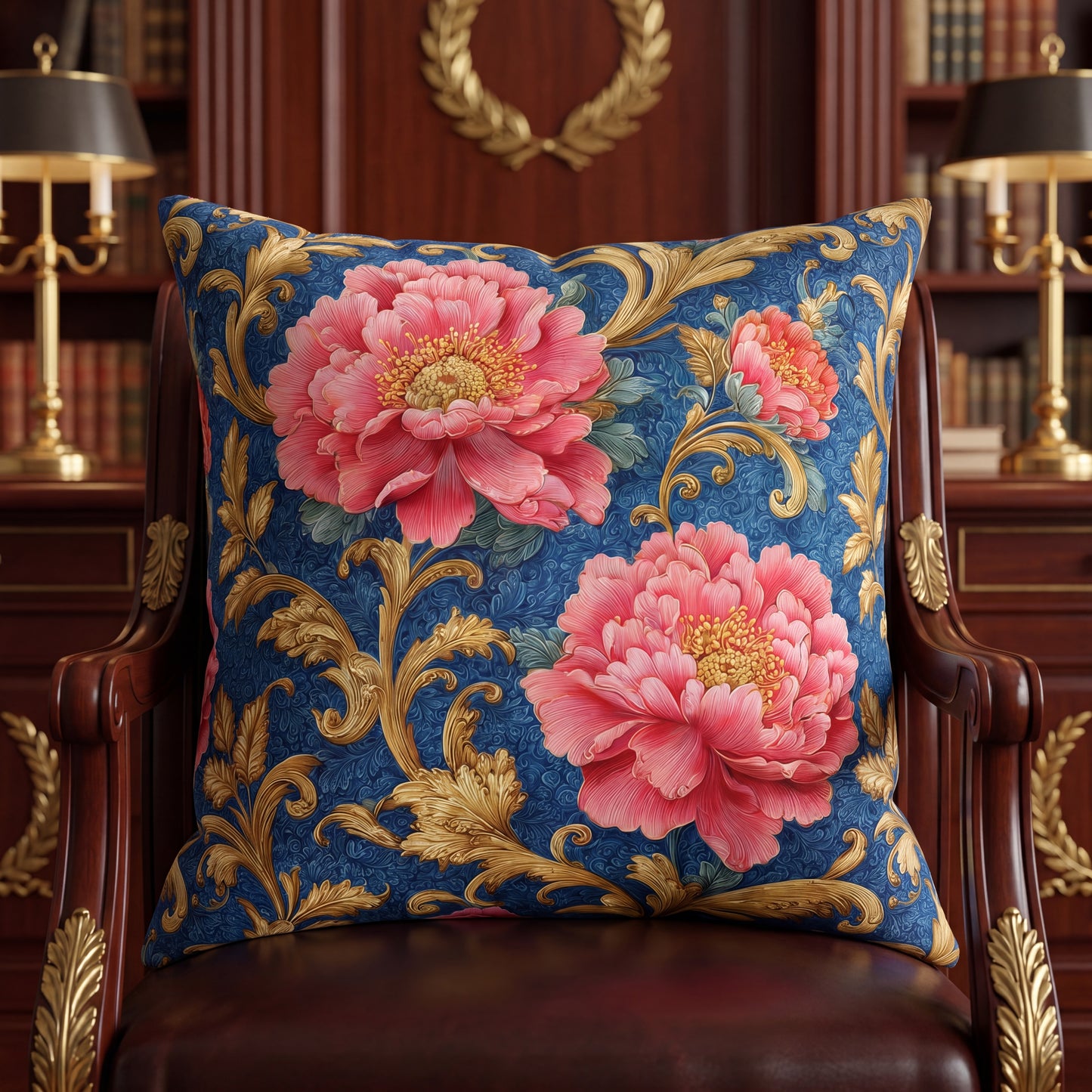 Luxury Baroque Throw Pillow  Garden Coral Peony Floral