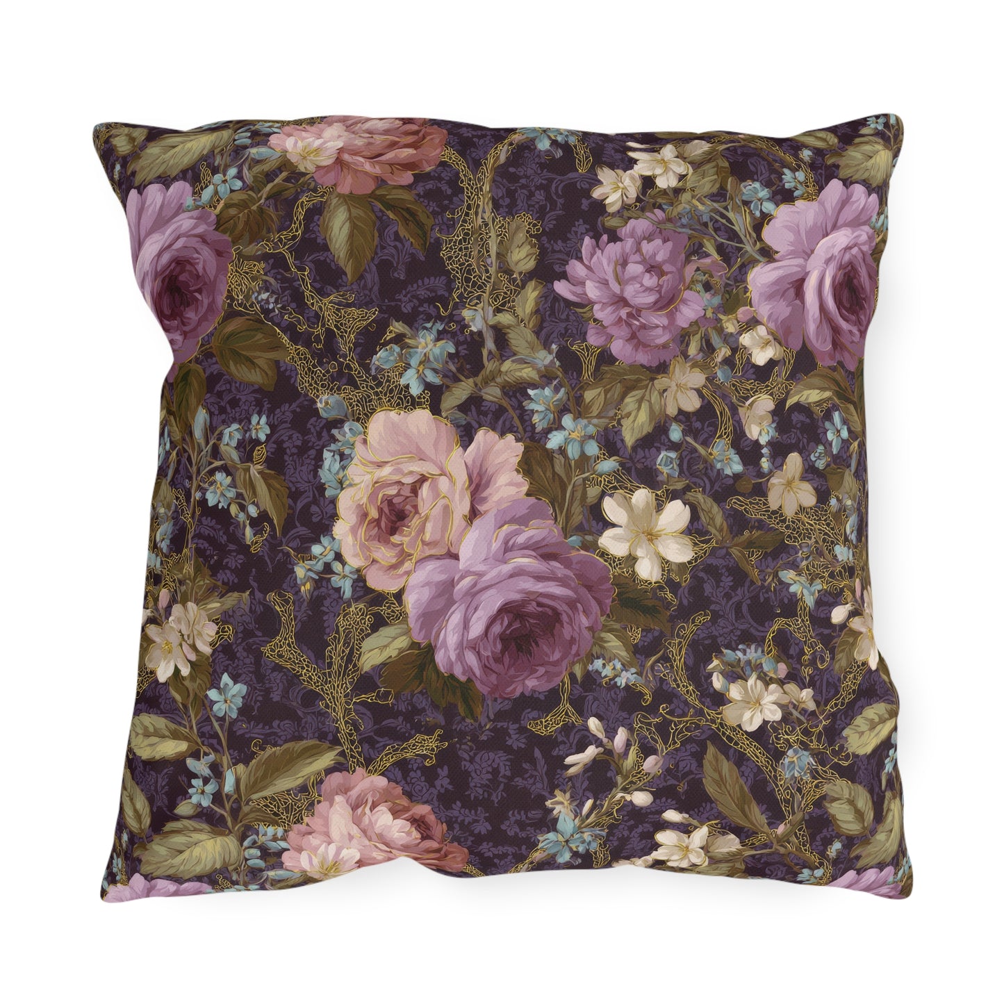 Vintage Purple Rose Floral Outdoor Pillow | Purple Garden Pattern Accent