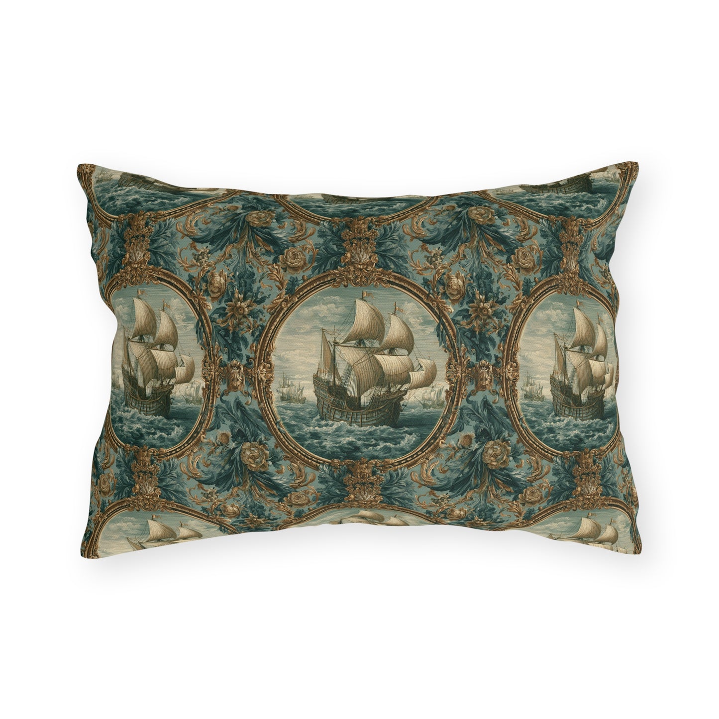 Outdoor Pillows Baroque Nautical Medallion | Old World Decor | Coastal Patio Cushion
